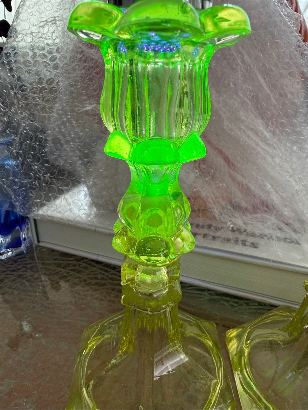 Uranium Vibrant yellow Glass Decorative Candlestick set of 2